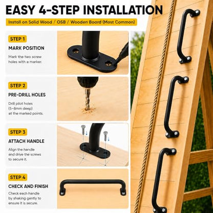 17 Inch Black Metal Playground Handles Set of 6, Heavy-Duty Climbing Wall Grab Bars, Indoor/Outdoor Monkey Bars for Playground, Backyard, Climbing Frames - color: Black