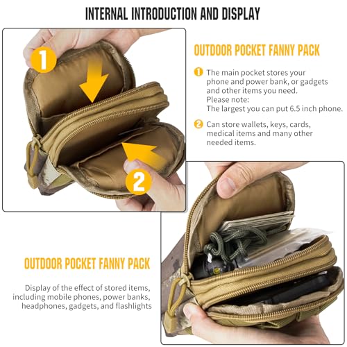 Tactical Molle Pouch Compact Utility Waist Bag Phone Holster Holder for 4.7"-6.9" iPhone 15 Pro Max/15 Pro/14 Plus/14 Pro Max/14/13 Pro Max/13 Pro/12 Pro Max/11 Pro Max - color: Camouflage Ruins