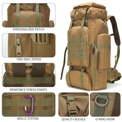 Hiking Backpack for Men 70L/100L Camping Backpack Military Rucksack Molle 3 Days Assault Pack for Climbing | Camping Backpack - color: 70l-khaki