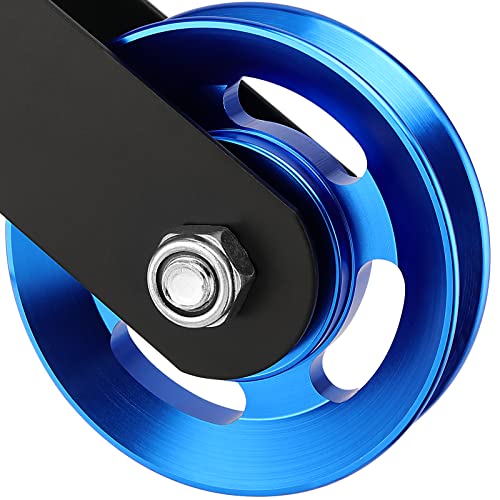 2 Pack 3.5 Inch Cable Pulley Wheel, Aluminum Cable Pulleys with Hanging Strap and Snap Hook, 360° Rotation Snatch Block Pulley Wheel for Home Gym Equipment, DIY, Blue