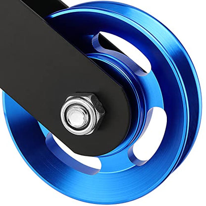 2 Pack 3.5 Inch Cable Pulley Wheel, Aluminum Cable Pulleys with Hanging Strap and Snap Hook, 360° Rotation Snatch Block Pulley Wheel for Home Gym Equipment, DIY, Blue