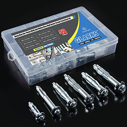 Glarks 42Pcs 6 Size Heavy Duty Zinc Plated Steel Molly Bolt Hollow Drive Wall Anchor Screws Assortment Kit for Drywall, Plaster and Tile - size: 42Pcs 6 Sizes Assortment Set