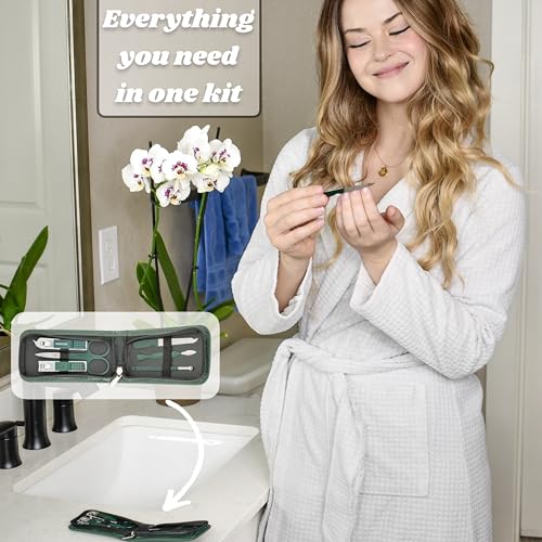 Made Easy Kit Portable Nail Clipper Set – 6-Piece Travel Manicure Kit for Men & Women – Includes Nail Clippers, Scissors, File & Grooming Tools in Compact Zip Pouch (Green) - color: Green