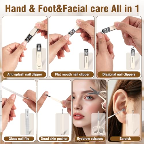 Manicure Kit, Portable Nail Kit with Travel Case, Stainless Steel Nail Clipper Set for Men Women, Includes 2 Clippers, Scissors, Tweezers, File, Cuticle Pusher & Cleaner