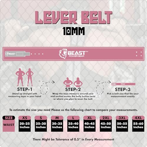 Beast Power Gear Weight Lifting Belt Lever Buckle 10MM 13MM Thick & 4 Inches Free Strap Weightlifting, Powerlifting, Deadlifts, Squats Men Women - color: Solid Pink, size: X-Large