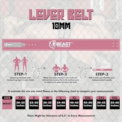 Beast Power Gear Weight Lifting Belt Lever Buckle 10MM 13MM Thick & 4 Inches Free Strap Weightlifting, Powerlifting, Deadlifts, Squats Men Women - color: Solid Pink, size: X-Large