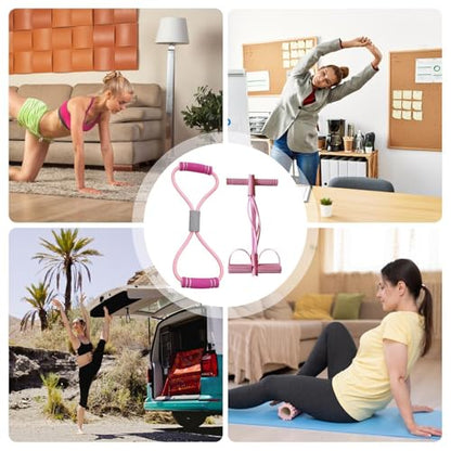 Pedal Puller Resistance Band 8-Tube Puller Rope | with 8-shaped Training Strap Adjustable Elastic Yoga Bands for Stretching for Fitness Workout Pilates - color: Pink