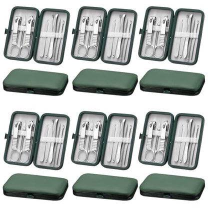 Geosar 12 Sets Manicure Set Nail Clippers Pedicure Kit 8 in 1 Grooming Stainless Steel Kits Nail Care Tools with Travel Case for Employee Coworker Teachers Nurse Gifts(Green) - color: Green