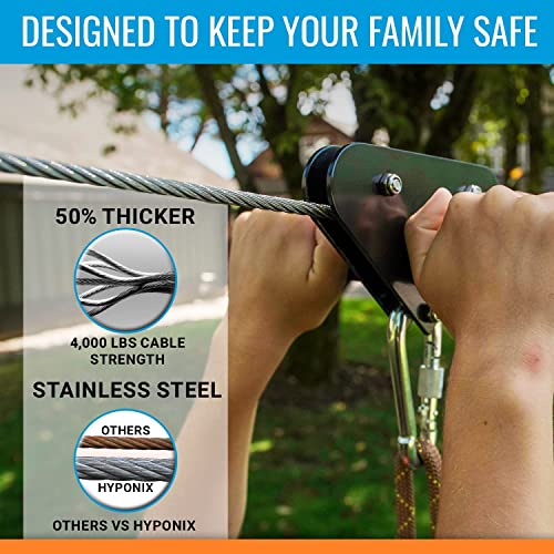 Zip Line Kit for Kids and Adults, 100/120/150/200 ft, Up to 350 Lbs, Removable Trolley, Rustproof Stainless Steel, Quick Setup with Ratchet, Safety Harness, Backyard Adventure Fun W/Climbing Holds - size: 200' Zipline Kit