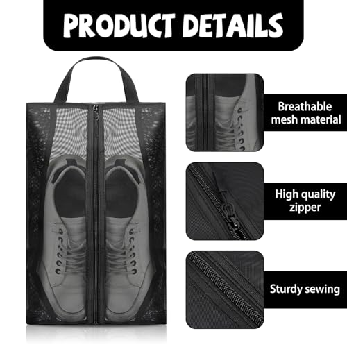 2 Pack Shoe Bags for Travel, Sneaker Bags Packing with Sturdy Zipper Transparent Design Protable Shoes Organizer Bag for Gym Golf Shoe Dust Bag Man and Women Black