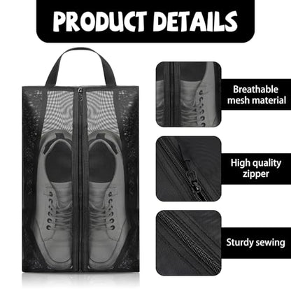 2 Pack Shoe Bags for Travel, Sneaker Bags Packing with Sturdy Zipper Transparent Design Protable Shoes Organizer Bag for Gym Golf Shoe Dust Bag Man and Women Black