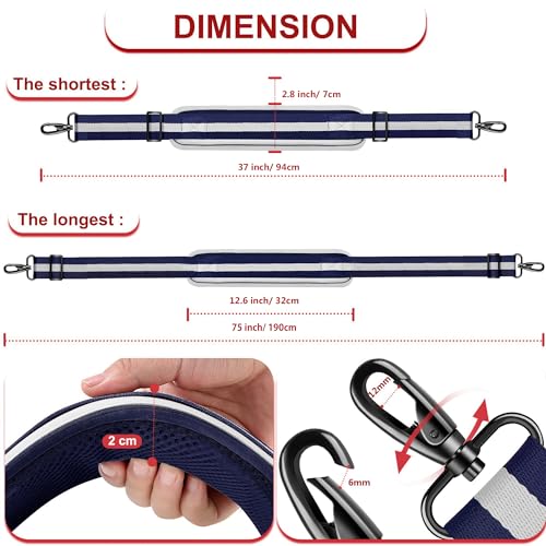 ZINZ 75" Shoulder Strap with Fixed Pad and Dual Balanced Buckles，Blue-White-Blue Stripe - color: Blue-white-blue Stripe