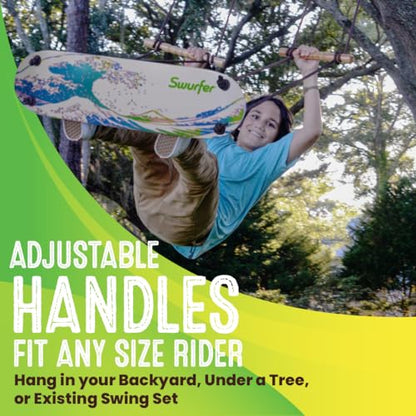 Swurfer TreeSkate Skateboard Swing, Outdoor Stand Up Surf Swing, Holds Up to 200 lbs, Ages 6 and Up, Adjustable Handles, Grip Tape, Kids Outdoor Play Equipment for Children and Adults (Waves) Blue - color: Blue
