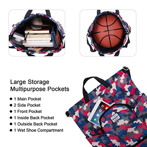 Dry Wet Drawstring Backpack with Shoe Compartment for Women Adjustable Gym Bag - color: Camouflage