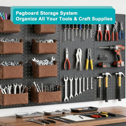 PBHEPJ Peg Board, 10 Pack Metal Pegboard Panels with 76 Pcs Hooks and Baskets, Heavy Duty Peg Board Wall Organizer for Walls Home, Garage Tool Storage, Office Organization, Black