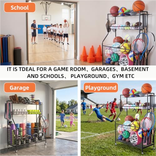 Garage Sports Equipment Organizer,Ball Storage Rack,Garage Organizer with Baskets and Hooks, Sports Gear Storage,Garage Ball Storage, Black