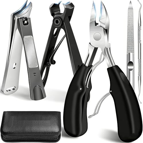 Toenail Clippers for Thick Nails for Seniors, 5Pcs Ingrown Toenail Removal Kit, Angled Head Large Toenails Clippers for Men, Heavy Duty Nail Clipper, Slanted Nail Clipper with Long Handle (Black) - size: 5Pcs Nail Clippers Set-black
