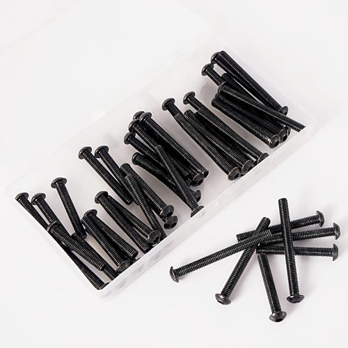 M6-1.0 Button Head Socket Cap Bolts Screws - 30/35/40/45/50mm Length Kit, 10.9 Grade Alloy Steel, Allen Drive, Black Oxide Finish, Full Thread, 50-Piece Set - size: 12.9-Button-M6-30-50mm