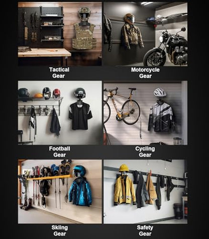 OneTigris Motorcycle Helmet Holder Wall Mount, Tactical Gear Holder with Helmet Stand and Plate Carrier Hanger, Solid Wood Wall Rack Organizer & Display for Police, Football, Cycling Gear - color: Black