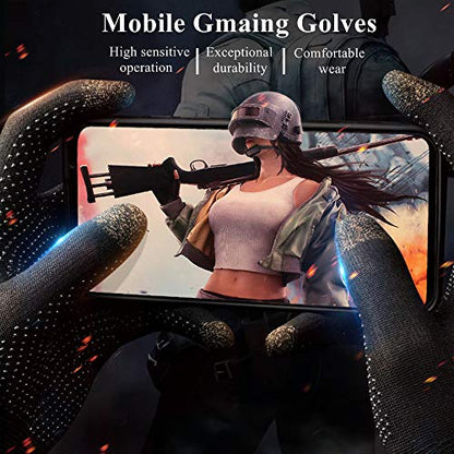 Gaming Gloves for Sweaty Hands - Rakizbe High-Sensitive Anti-Sweat Breathable Seamless Touch Screen Gloves with Thumb Finger Sleeves for iPad/Mobile Game Controller - size: Large