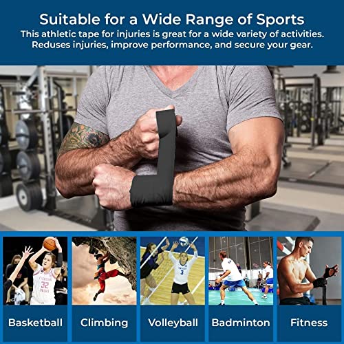 Athletic Tape – 3 Adhesive Rolls-1.5" x 15 Yards per roll -No-Sticky Residue – Black Medical Tape - Sport Tape -Skin Friendly, Use for Athletes,Coaches, Amateurs - color: Black - 45 yards