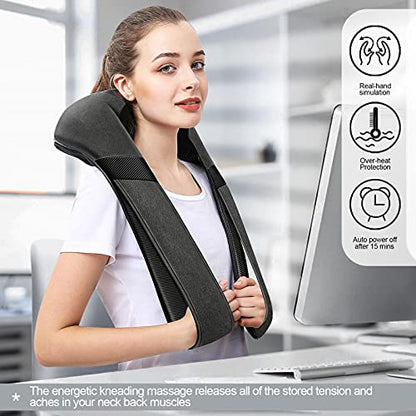 Mirakel Shiatsu Neck & Back Massager with Heat - Deep Tissue Neck, Back & Shoulder Pain Relief - Ergonomic Design Shoulder Massager, Electric Kneading Whole Body Massage Pillow Gifts for Women, Men - color: Gun Gray Green