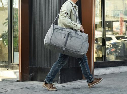 Dimayar 65L Foldable Duffle Bag, Travel & Weekender, Overnight, Gym | Lightweight, Carry-on, Packable, Waterproof & Tear Resistant, Travel Duffel Bag with Shoes Compartment for Men Women - color: Grey, size: 65L