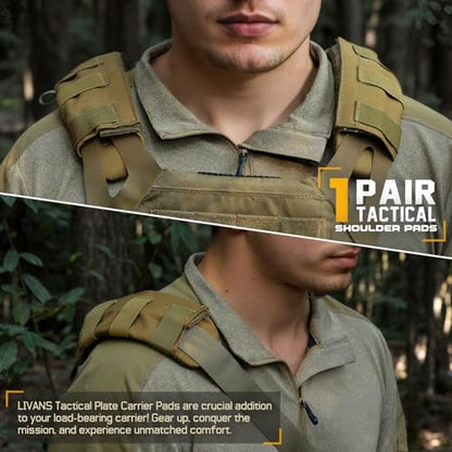 LIVANS Tactical Plate Carrier Shoulder Pads, 2 Pack Shoulder Strap Pad Backpack Strap Cushion Pads Vest Shoulder Pads Bag Strap Pad Backpack Accessories Fit Up to 3.1" Strap - color: Khaki