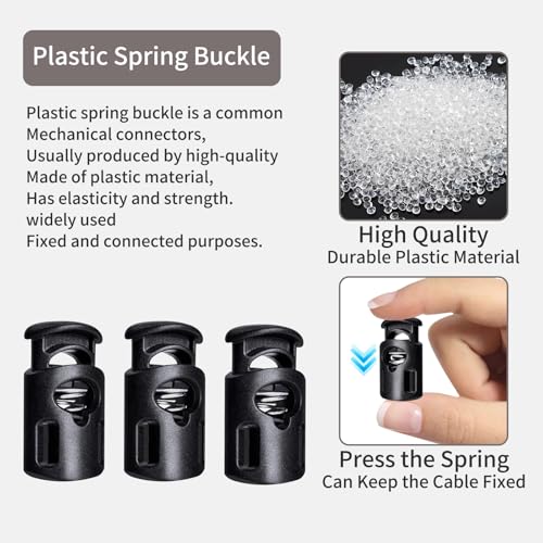 20 Pcs Plastic Cord Locks,Cord Lock for Paracord,Drawstring,Shoelaces | Shoe Lace Tie Locks,Spring Cord Locks for Drawstring,Shoelaces,Cloth and Backpacks String Clip Replacement(Black)