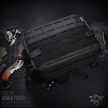 WYNEX Tactical Molle Admin Pouch, Double Layer Large EDC Tool Pouch Bag | Laser-Cut Design, Medical EMT IFAK with Map Pocket, Tool Organizer Molle Accessories, Flag Patch Included, 9.5"x7.5"x3.2" - color: Black