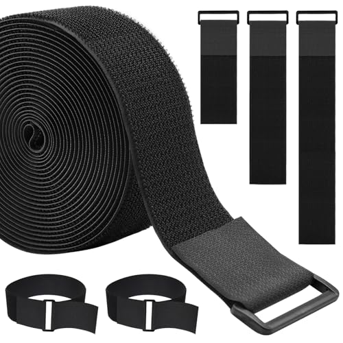 2In x 32Ft Cable Straps Heavy Duty With 30 Buckles, Black Hook and Loop Straps, Reusable Cable Ties for Organizer or Storage. - size: 2In x 32Ft