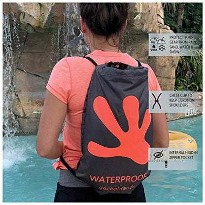 geckobrands Embark 10L Drawstring Backpack – Waterproof, Lightweight Dry Bag for Beach, Hiking, and Light Water Activities - color: Navy/Neon Green