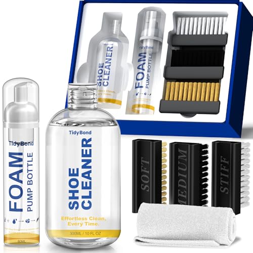 Shoe Cleaner Kit for Sneakers with 3 Brushes and Foam Bottle, 10.6 oz | Deep Cleaning for White Shoes, Leather, Suede, Nubuck, Canvas, Mesh, Boots, Midsoles and Soles