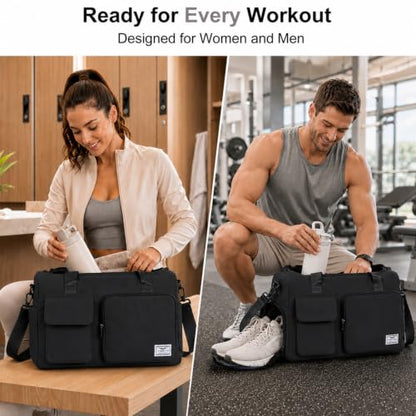 FIORETTO Women's Gym Duffle Bag with Shoes Compartment, 30L Capacity, Ideal for Travel, Gym, Sports, Duffel, Weekender - color: Black, style: Gym Bag With Toiletry Bag