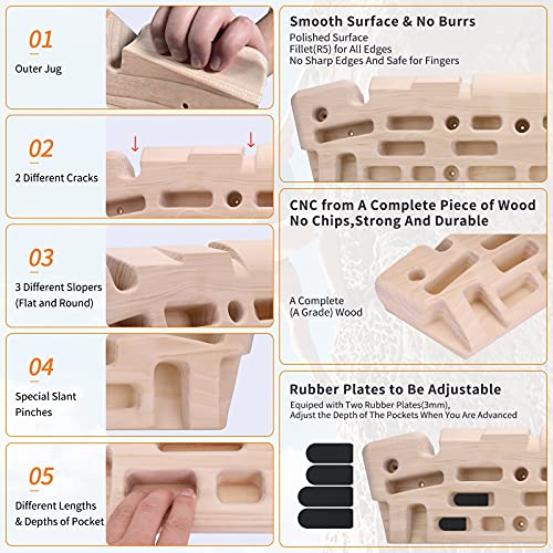 TWO STONES Wooden Hangboard Rock Climbing Pull Up Bar Designed Training for Climbing, Wooden Fingerboard Climbing Finger Board for Building Core Strength and Endurance (CJ-HB2006)