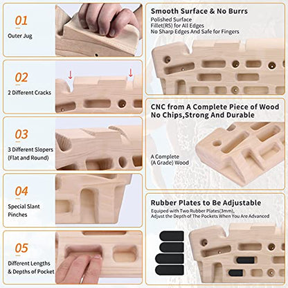 TWO STONES Wooden Hangboard Rock Climbing Pull Up Bar Designed Training for Climbing, Wooden Fingerboard Climbing Finger Board for Building Core Strength and Endurance (CJ-HB2006)