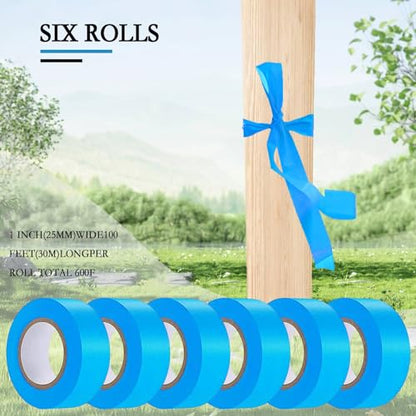 6 Pack Blue Flagging Tape, Non-Adhesive Plastic Ribbon Neon Marking Roll | 1"*600ft, Marking Tape for Tree Marking, Hunting, Boundaries and Hazardous Areas,Trail Marking - color: Blue