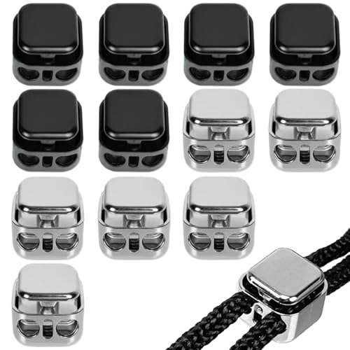 12 Pcs Cord Locks for Drawstrings, Double Hole Metal Cord Lock End Stopper Fastener Slider Toggles Draw String Clips for Lanyard Paracord Drawstrings