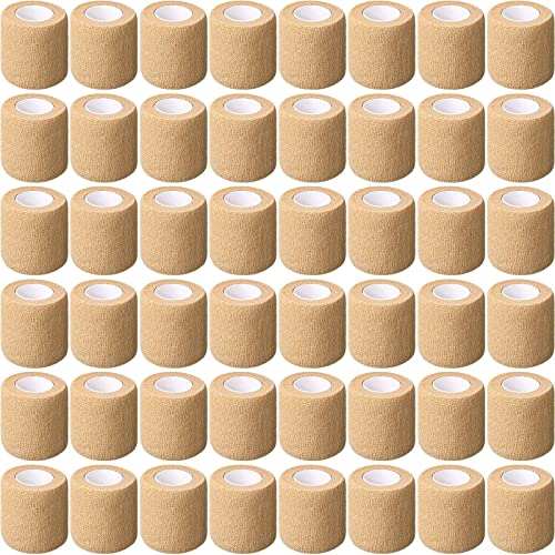 Treela 64 Pack 2" x 5 Yards Self Adhesive Cohesive Bandage Wraps, Elastic Breathable Athletic Tape, Flexible Self Adherent Bandage Rolls for Wrist, Ankle, Fingers, Sports & Pets (Beige) - color: Beige, size: 2 Inch X 5 Yard