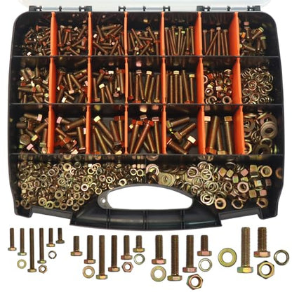 918Pcs Metric Bolt Assortment Kit - Grade 8.8 M6 M8 M10 M12 (16-50mm) Hex Bolts with Nuts & Washers, Yellow Zinc Plated, Storage Case for Heavy Equipment & Machinery Repair - size: 918PCS Metic Hex Bolt Kit M6~M12, Grade 8.8