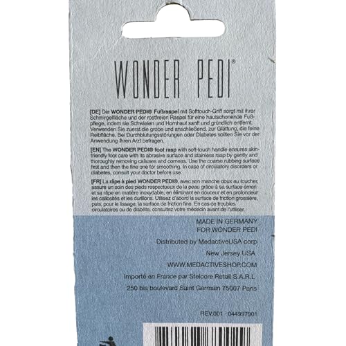Made in Germany Double Sided Foot File Callus Remover, Stainless Steel and Emery Sides Feet Scrubber, Professional Pedicure Foot Care Tool Rasp, Long Lasting Foot Buffer, Heel Scraper, Wonder Pedi - style: Stainless Steel + Emery