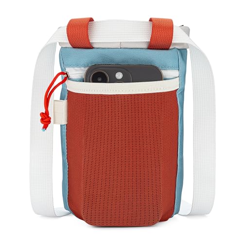 Classic Chalk Bag for Rock Climbing, Bouldering Chalk Bag Bucket with Quick-Clip Belt, Zippered Pockets and Pouch - Perfect Indoor/Outdoor Rock Climbing Gear Equipment - color: Mineral Blue & Red