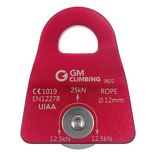 GM CLIMBING Micro Prusik Minding Pulley 25kN CE UIAA Certified 12mm Single Pulley Mobile Side Plates for Arborist Rigging Climbing Rescue - color: One Unit | Red