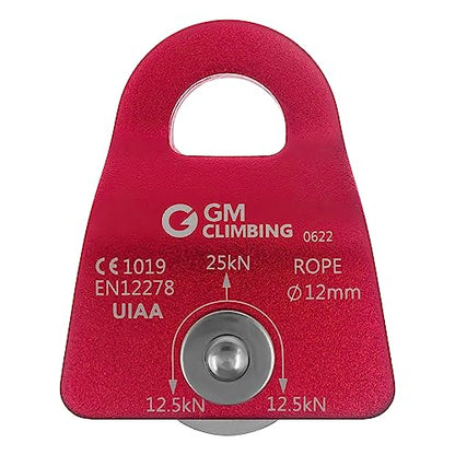GM CLIMBING Micro Prusik Minding Pulley 25kN CE UIAA Certified 12mm Single Pulley Mobile Side Plates for Arborist Rigging Climbing Rescue - color: One Unit | Red