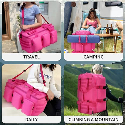 3 In 1 Military Duffel Bag 50L Gym Bag for Men Convertible Weekender Backpack for Sports Travel Basketball (50L-Rose) - color: 50L-Rose