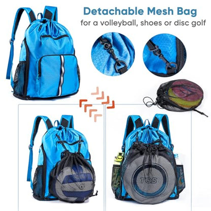 Large Beach Backpack Waterproof Sandproof - Customized Oversized Drawstring Pool Bag with Shoe Compartment for Toiletries, Towels, Gym, Travel - color: Blue, size: Large