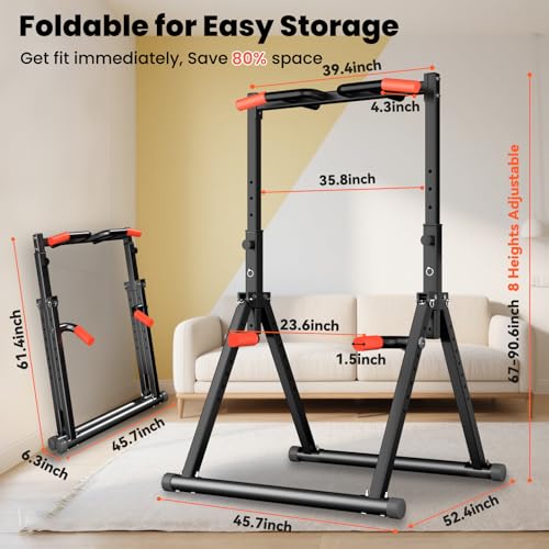 WATBKHE Power Tower Pull Up Dip Station Foldable, Pull Up Bar Station Adjustable, Multi-Function Home Gym, Strength Training Fitness Equipment, Triangular Design, for Home Outdoor - color: Black-Multifunction Bar