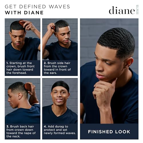 Diane Reinforced Boar Bristle Curved Military Wave Brush for Men and Barbers – Medium Bristles for Thick and Curly Hair – Use for Detangling, Smoothing, Wave Styles, Restore Shine and Texture