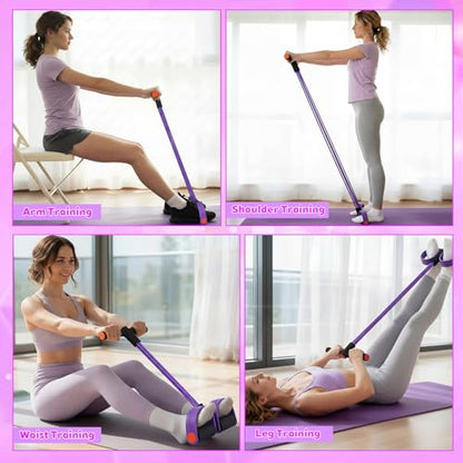 2 Pcs Fitness Resistance Bands 6 Tube Pedal Resistance Bands with Handles 8 Shaped Training Elastic Ropes Multifunction Tension Ropes for Waist Arm Shoulder Leg Back Home Workout - color: Purple