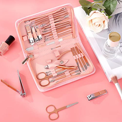 Manicure Set Pedicure Kit Womens Nail Clippers Set 32 in 1 Professional Grooming Care Tools Nail Kit Including Facial, Fingernails and Toenails Care with Travel Case Women (Rose Pink_32 in 1) - color: Rose Pink_32 in 1